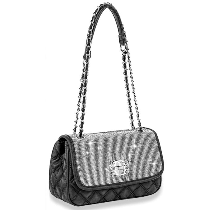 Black Sparkling Top Flap Shoulder Bag