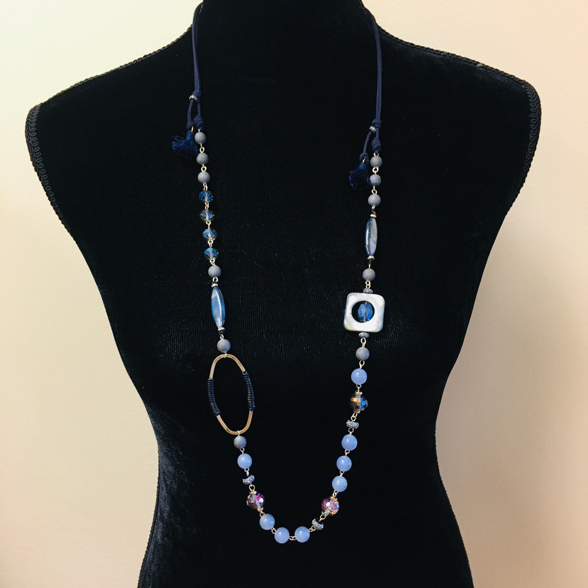 Blue Suede &amp; Beaded Necklace