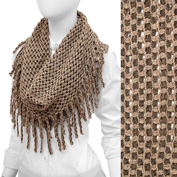 2-Tone Mini Tube Scarf w/ Fringe