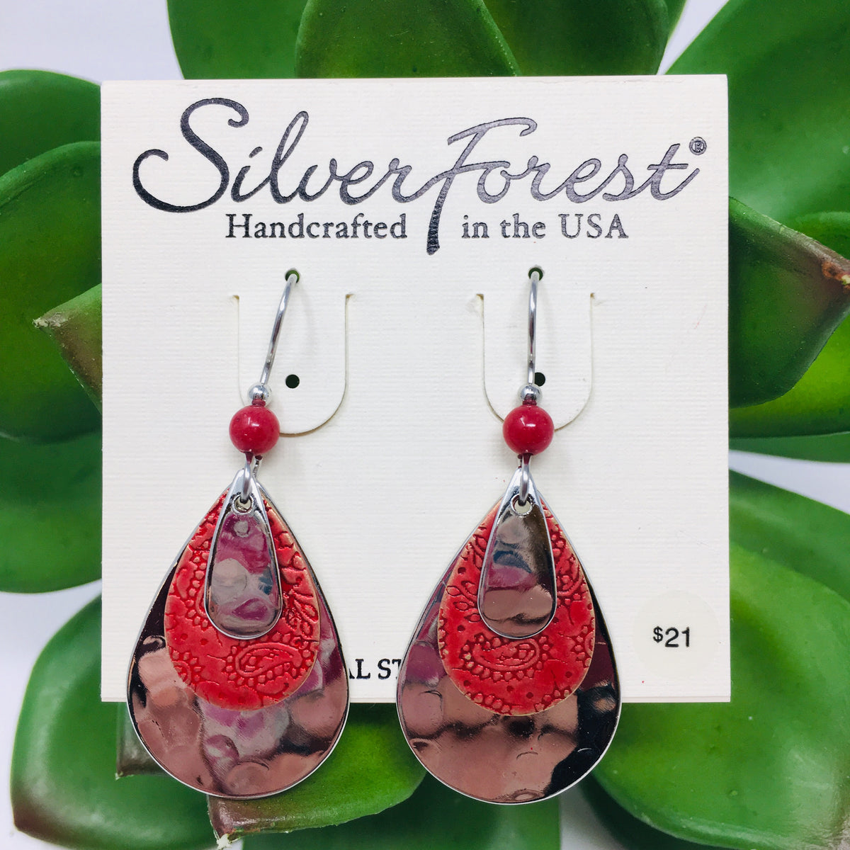 Silver/Red Layered Tears w/ Paisley Earrings