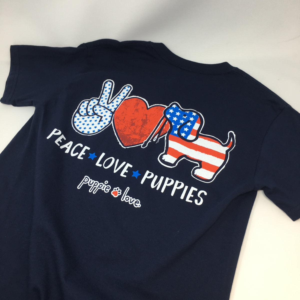 Navy Blue SS Peace Love, Puppies - Puppie Love Tshirt