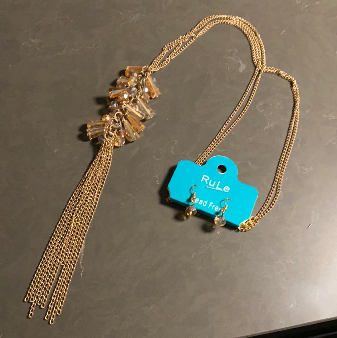 crystal beaded tassel necklace set