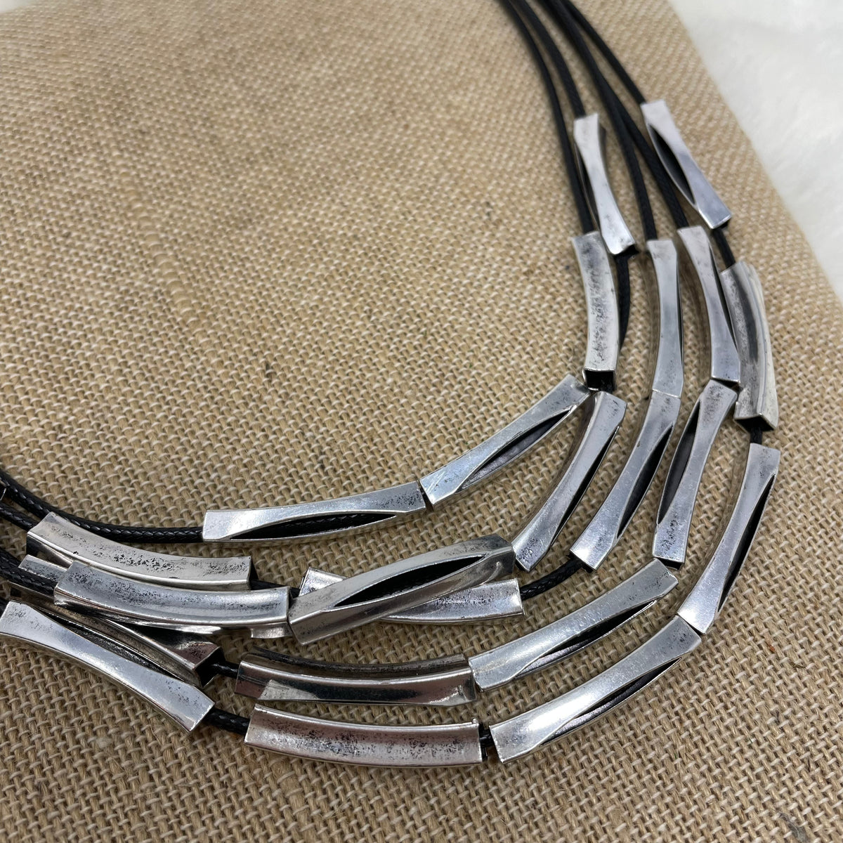 4 Strand Cord Necklace w/ Metal Rectangles