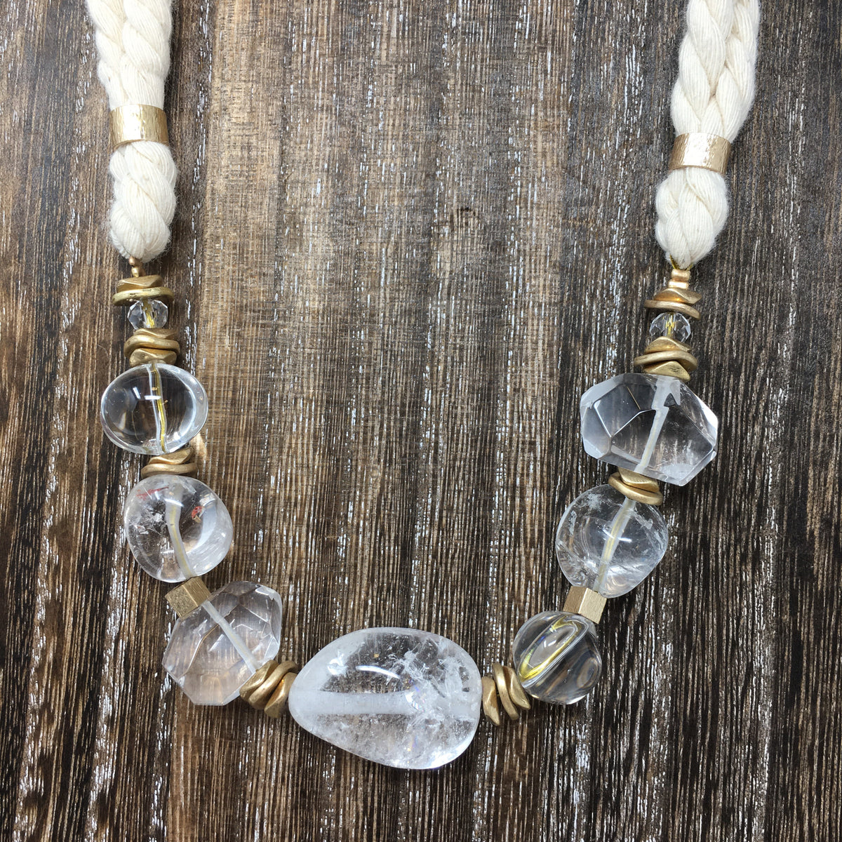 Clear Stone &amp; Gold On Rope Necklace