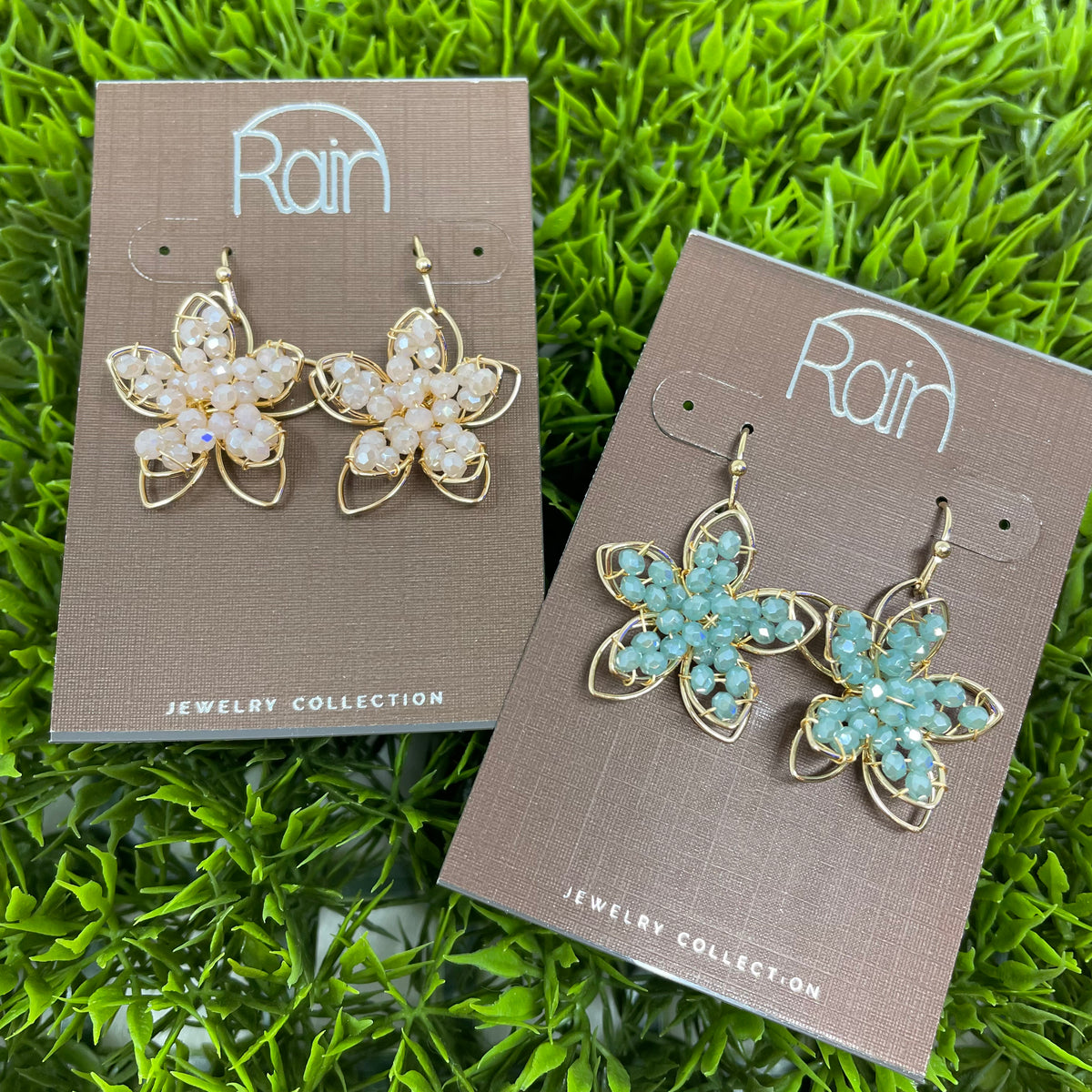 Gold w/ Bead Flower Earrings
