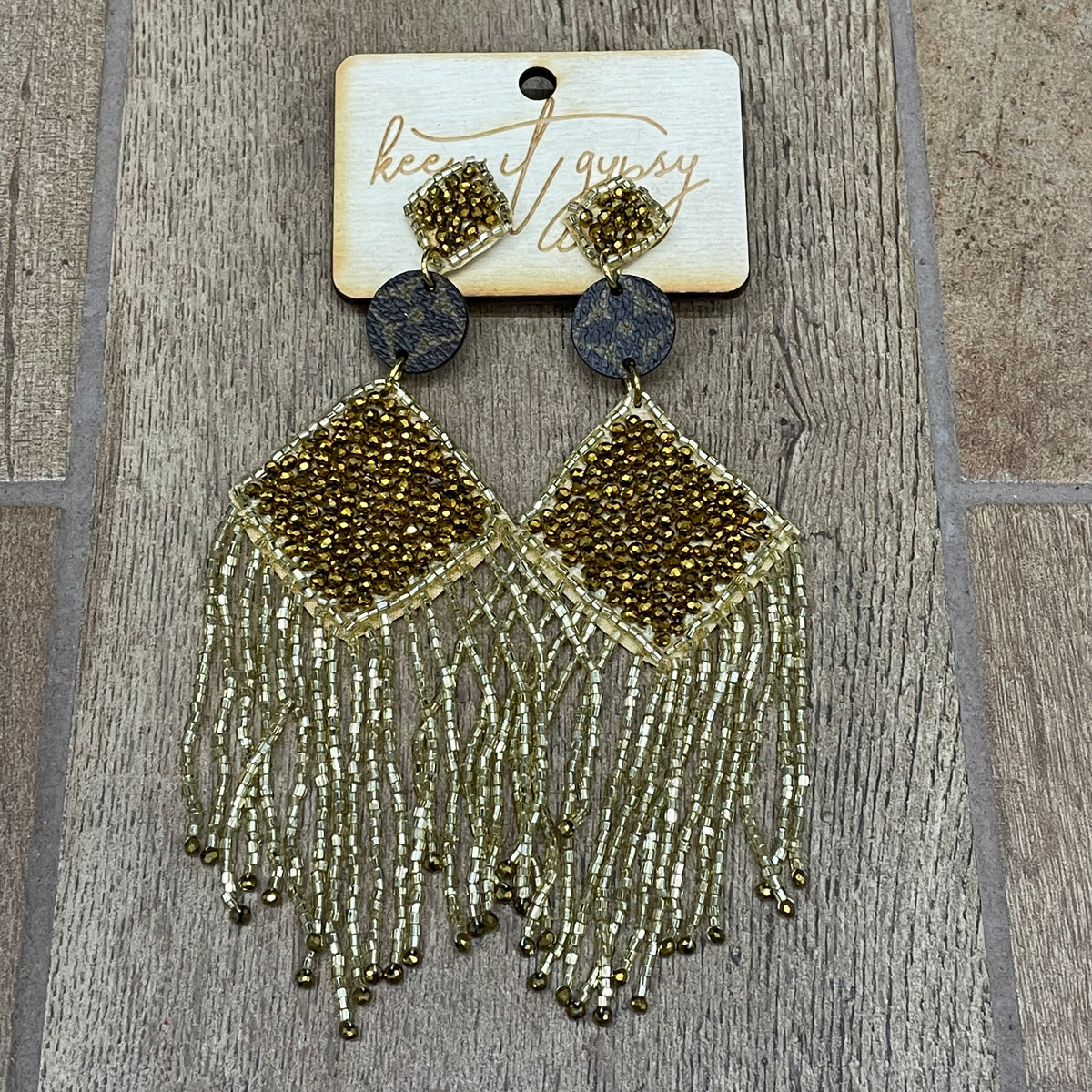 Gypsy LV Gold Beaded Fringe Earrings