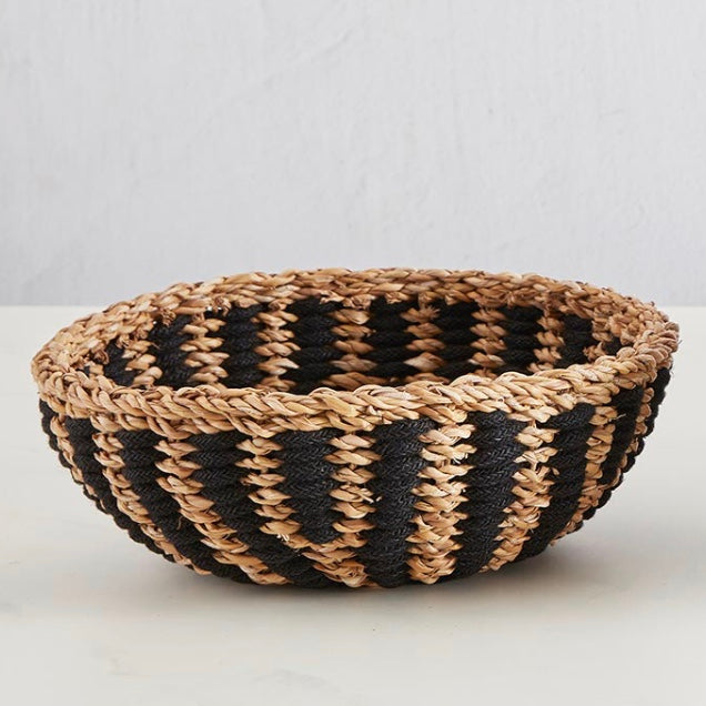 Black Stripe Woven Bowl Basket