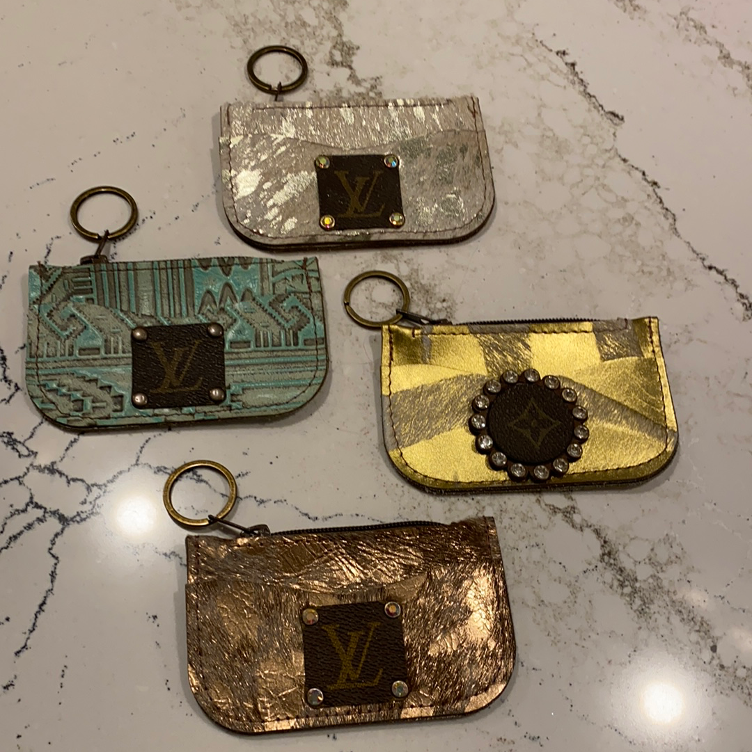 Upcycled Louis Vuitton keychain cardholder purse earrings hat