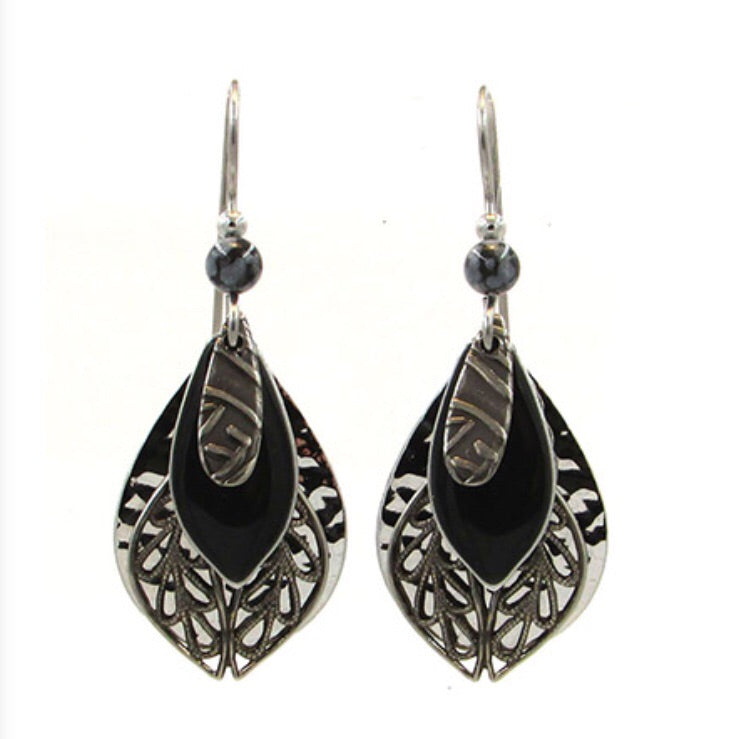Silver Textured Layered Shapes Earrings
