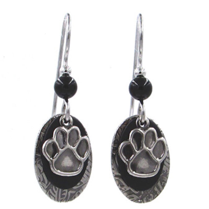 Paw Print on Textured Ovals Earrings