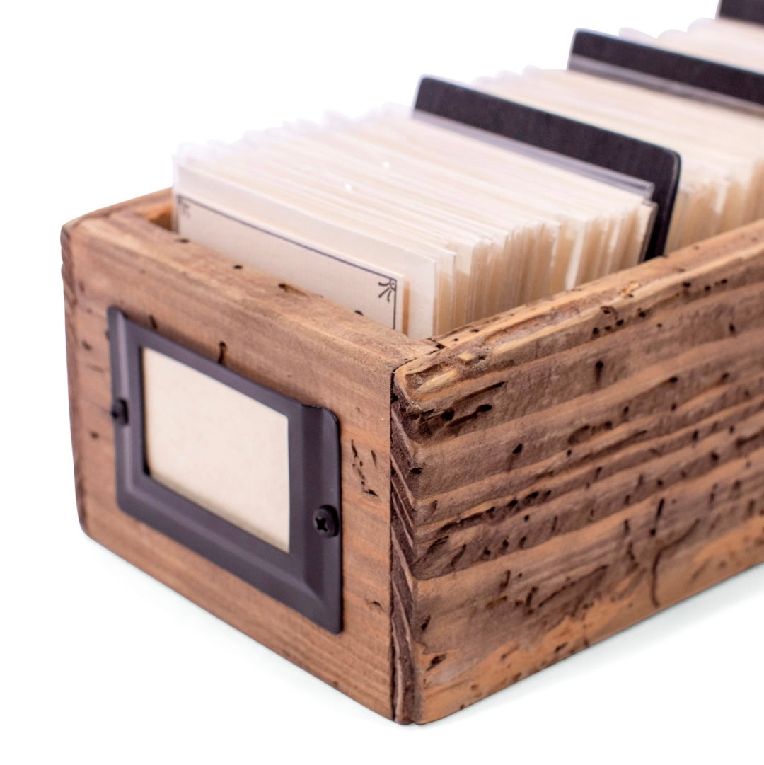 Recycled Pine Wood Notecard Holder w/ 4 Dividers