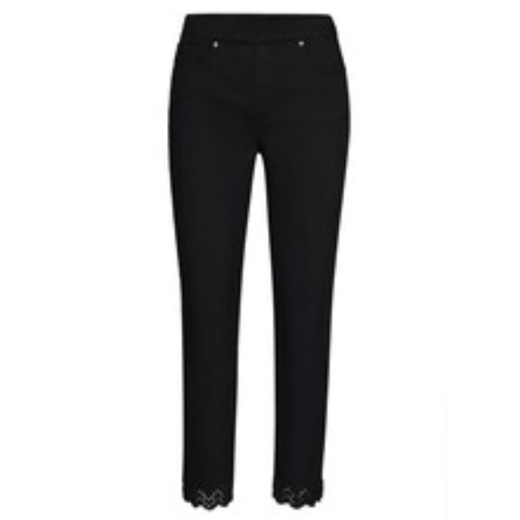 Black Ankle Pant w/ Embroidered Edge