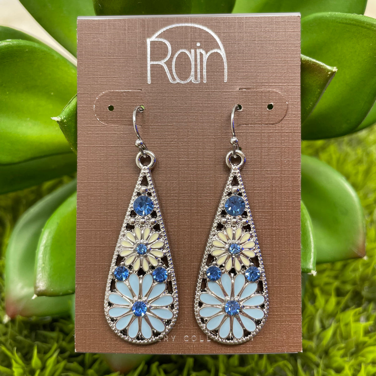 Silver Flower Teardrop Earrings
