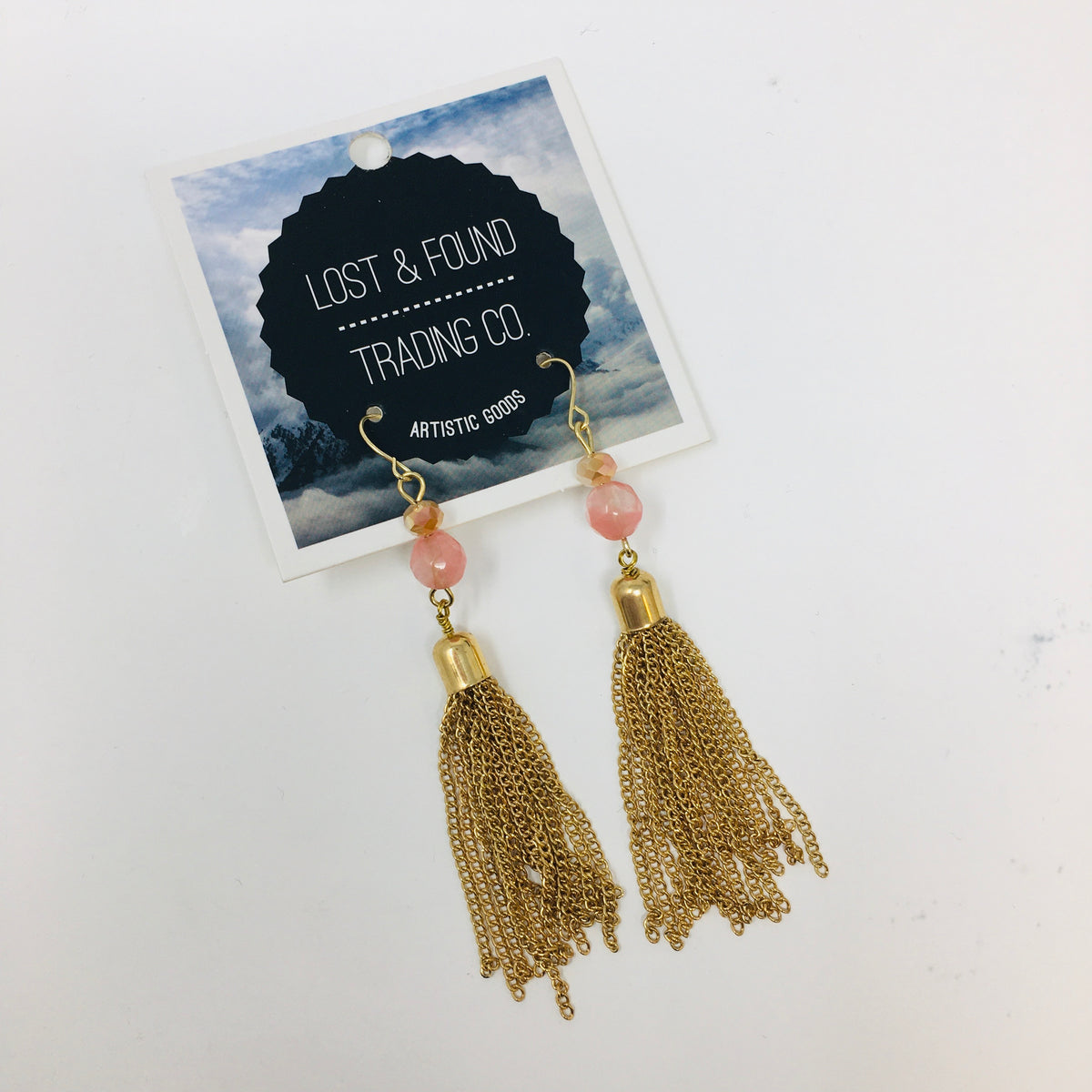 Coral Bead Gold Tassel Earring