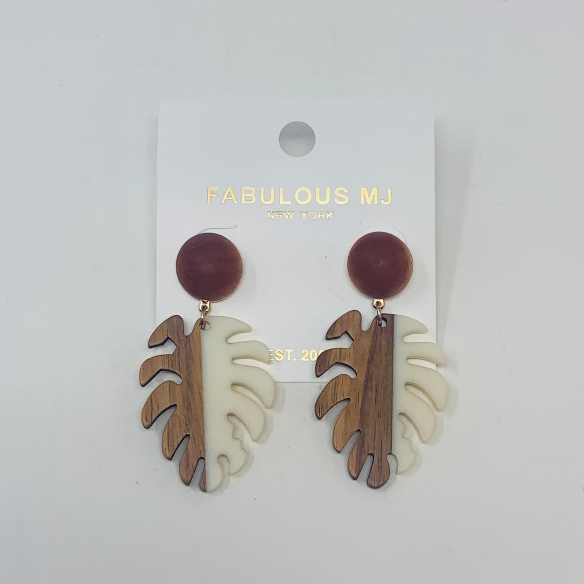 Wood Palm Leaf Drop Earrings