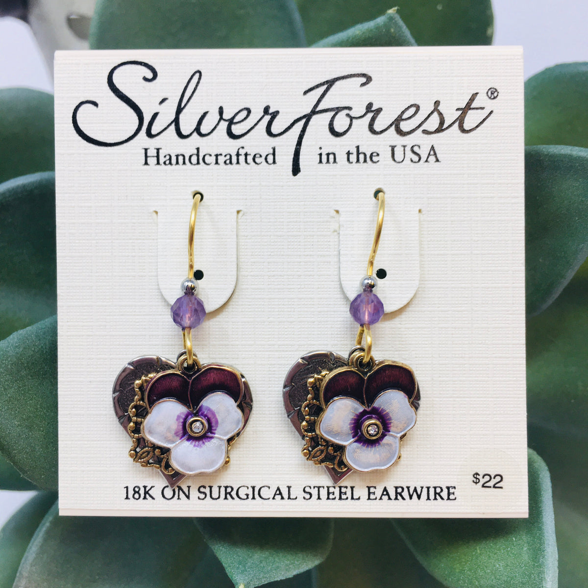 Violet on Filigree Heart Earrings