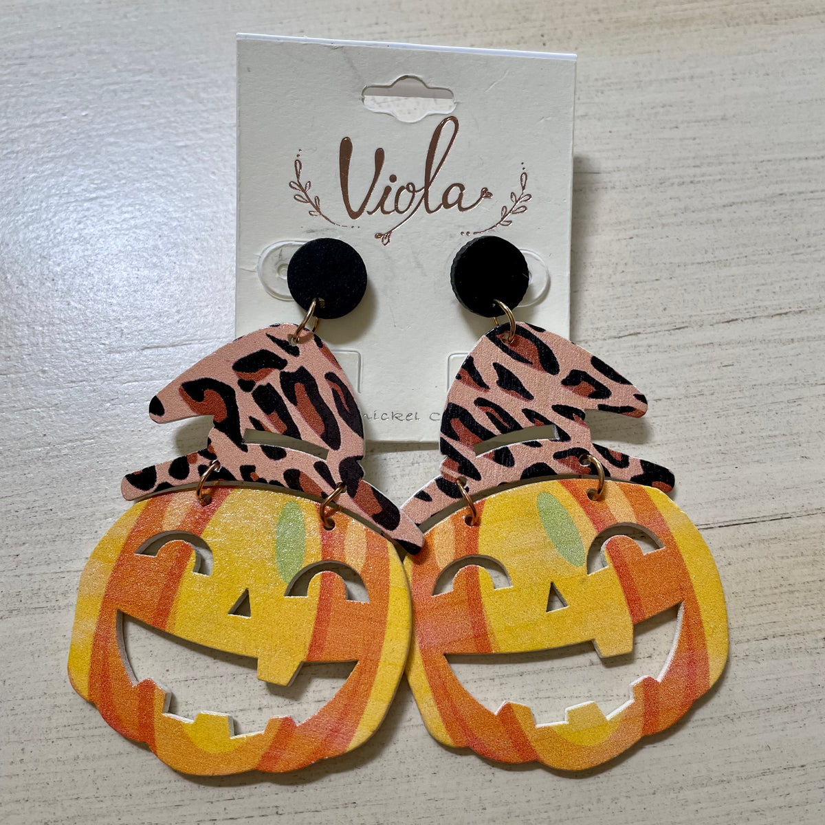 Leopard Pumpkin Wood Earrings