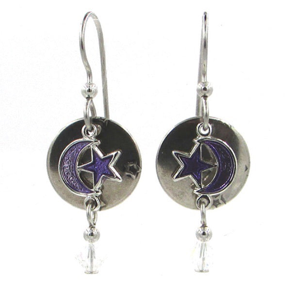 Moon &amp; Star on Disc w/ Bead Drop Earrings