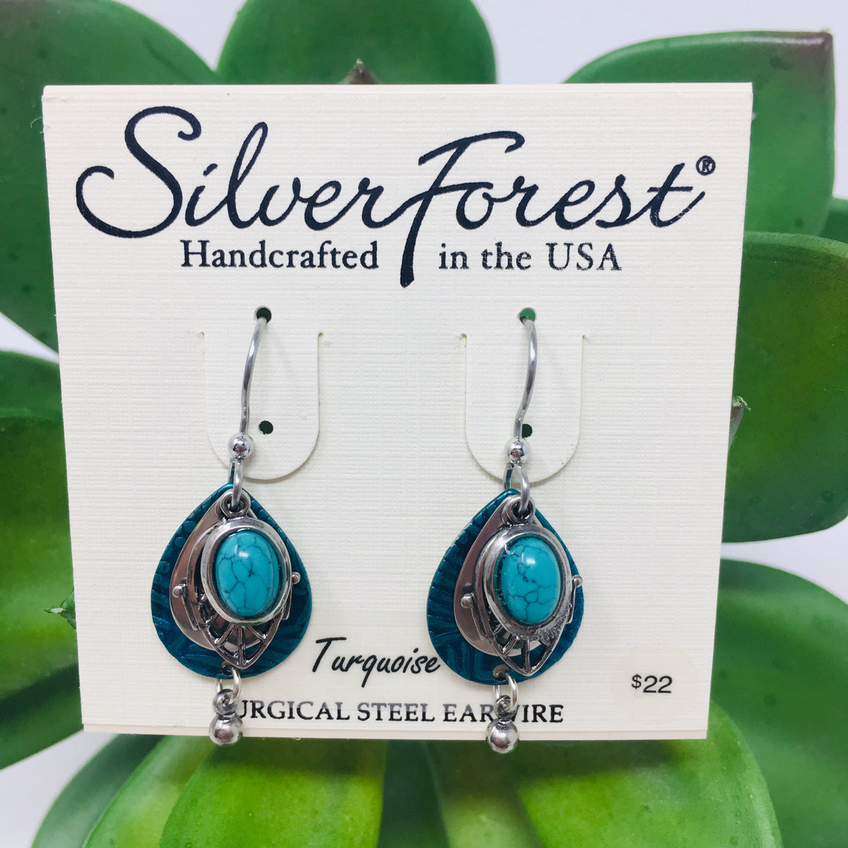Silver/Blue Abalone Stone on Tear Earrings