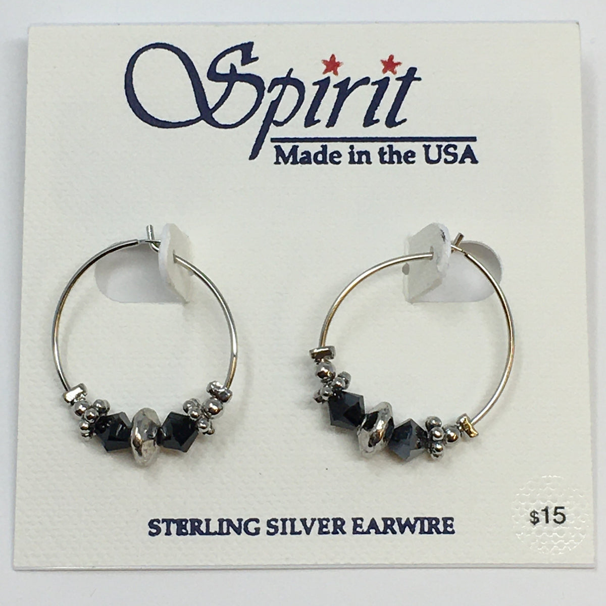 Black Stones Silver Dainty Hoop Earrings Spirit