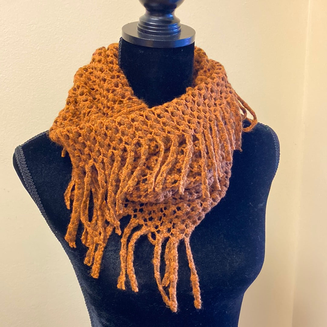 2-Tone Mini Tube Scarf w/ Fringe