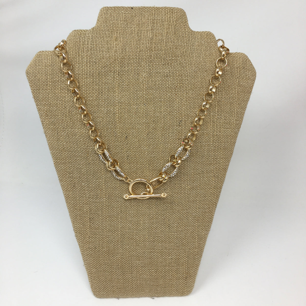 Rhinestone/Gold Chain Toggle Necklace