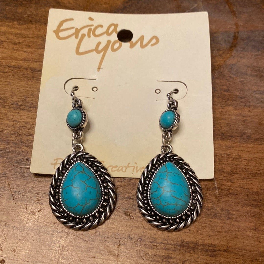 Turquoise &amp; Silver Teardrop Earrings and necklace set