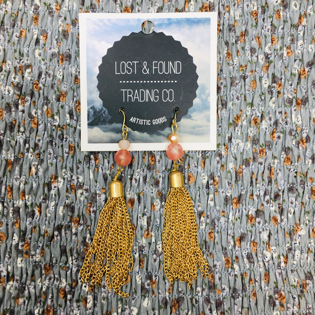 Coral Bead Gold Tassel Earring