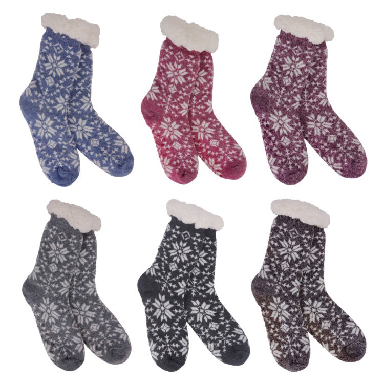 Heather Blend Snowflake Knit Thermal Slipper Socks