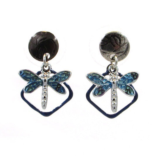 Dragonfly on Open Diamond Post Earrings