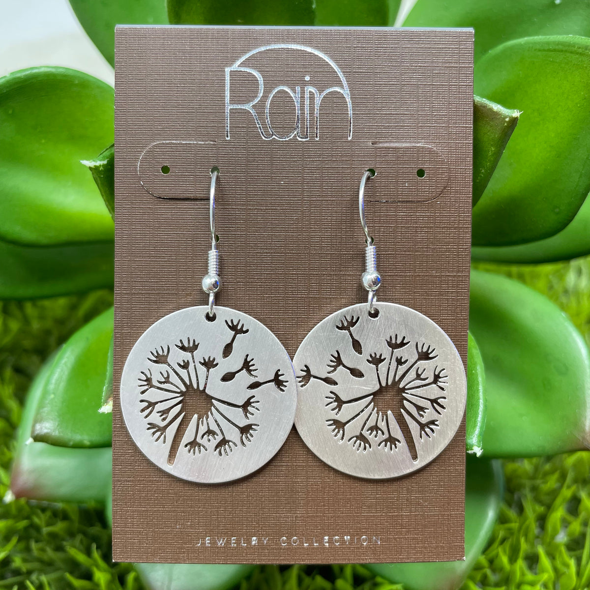 Silver Dandelion Cutout Earrings