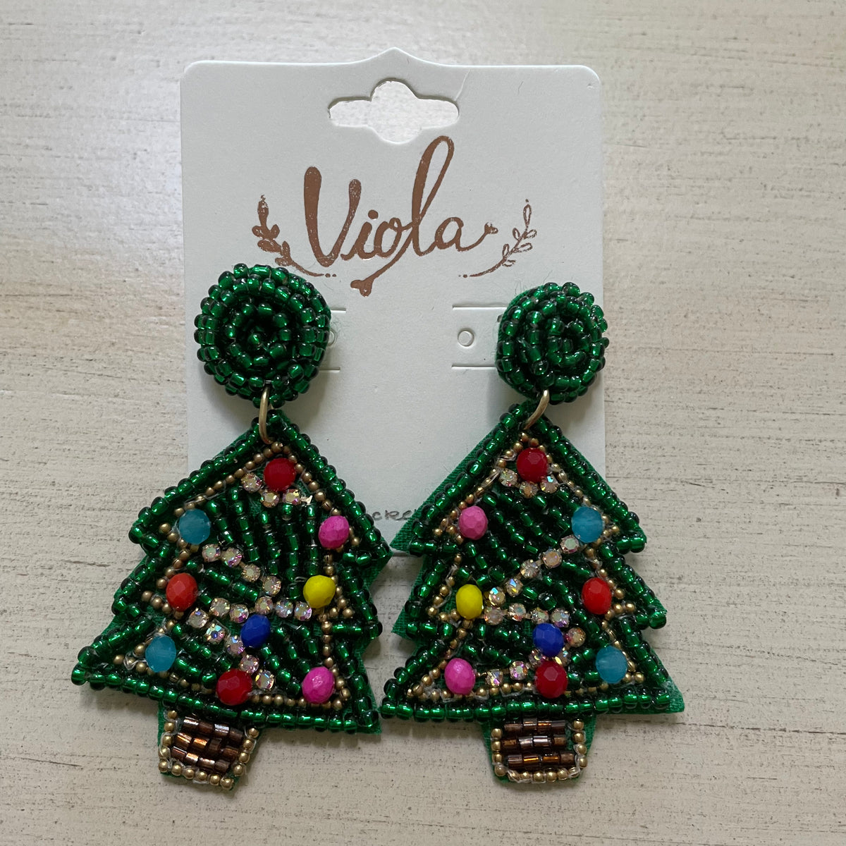 Beaded Christmas Tree Earrings