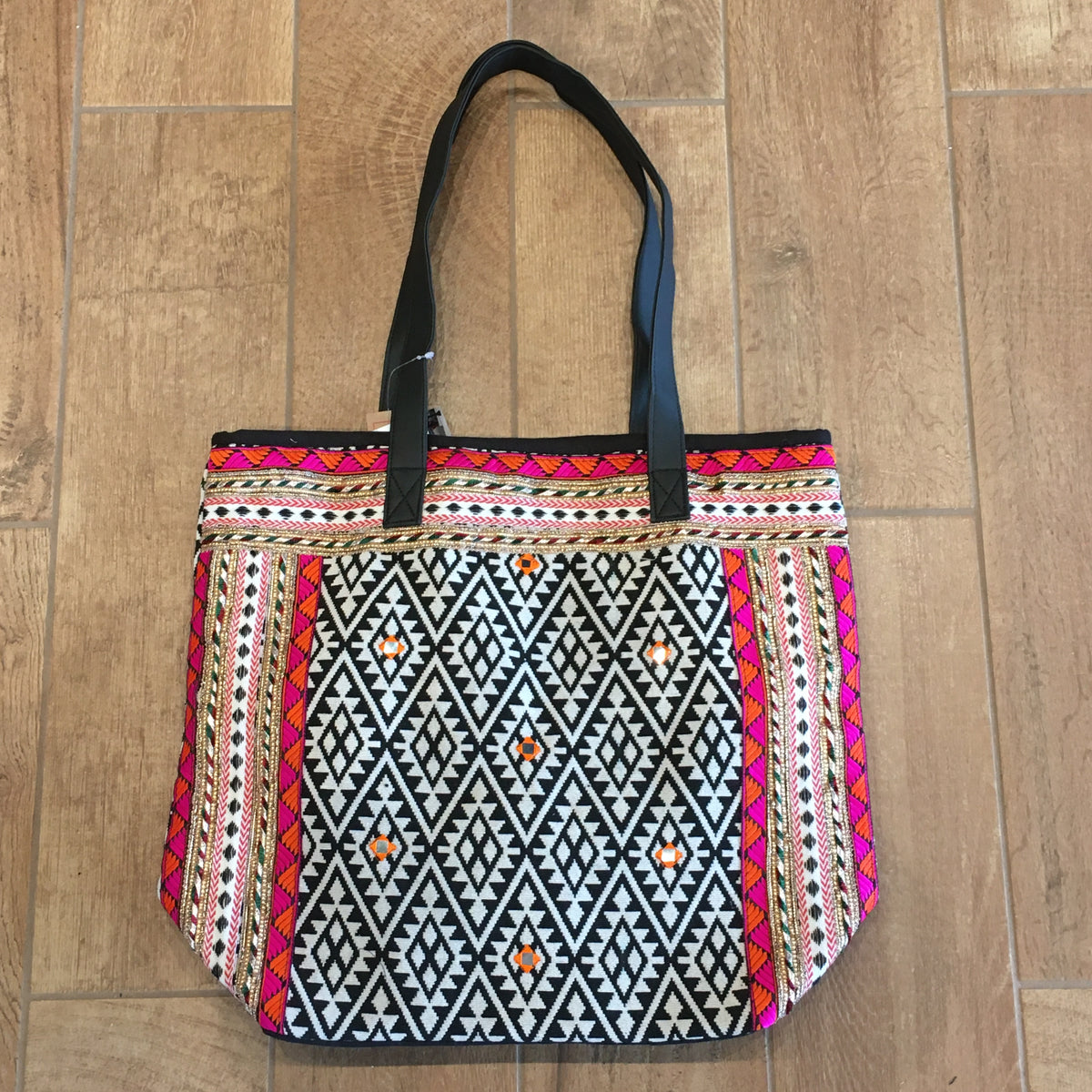 Black &amp; White w/ Pink &amp; Orange Trim Handbag