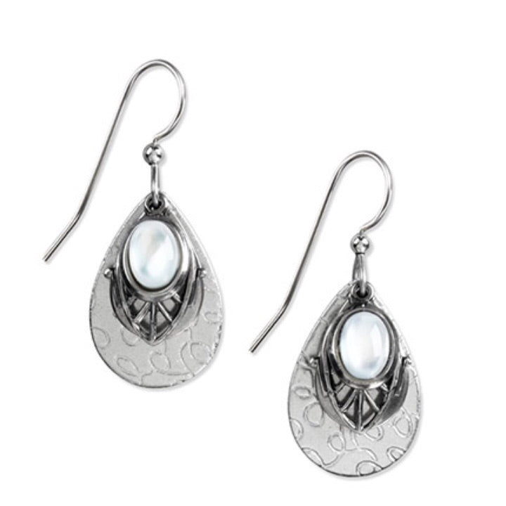 Mother of Pearl w/ Filigree on Silver Tear Earrings