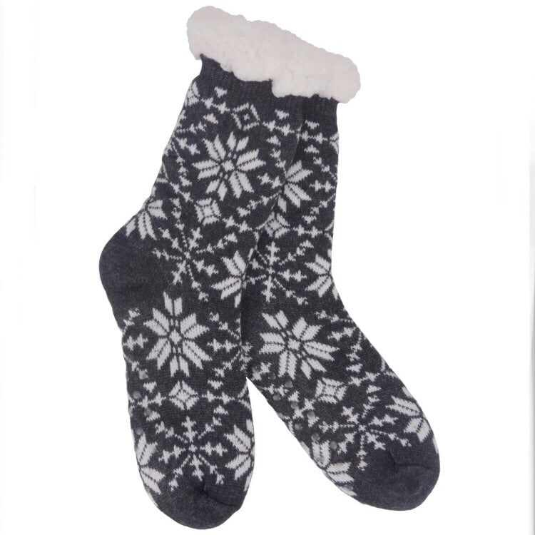 Heather Blend Snowflake Knit Thermal Slipper Socks