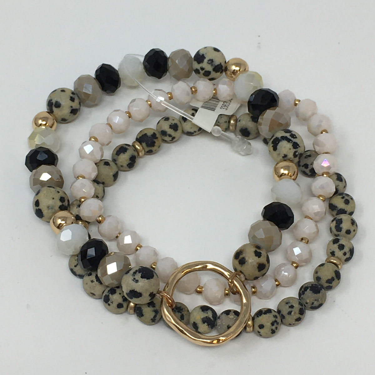 Crystal &amp; Stone Beaded Circle Bracelet Set