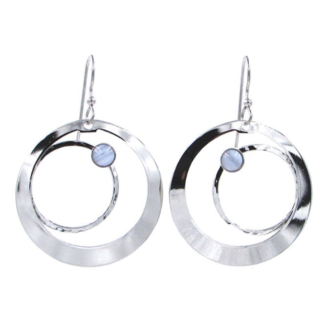 Silver Loop in Loop w/ Agate Earrings