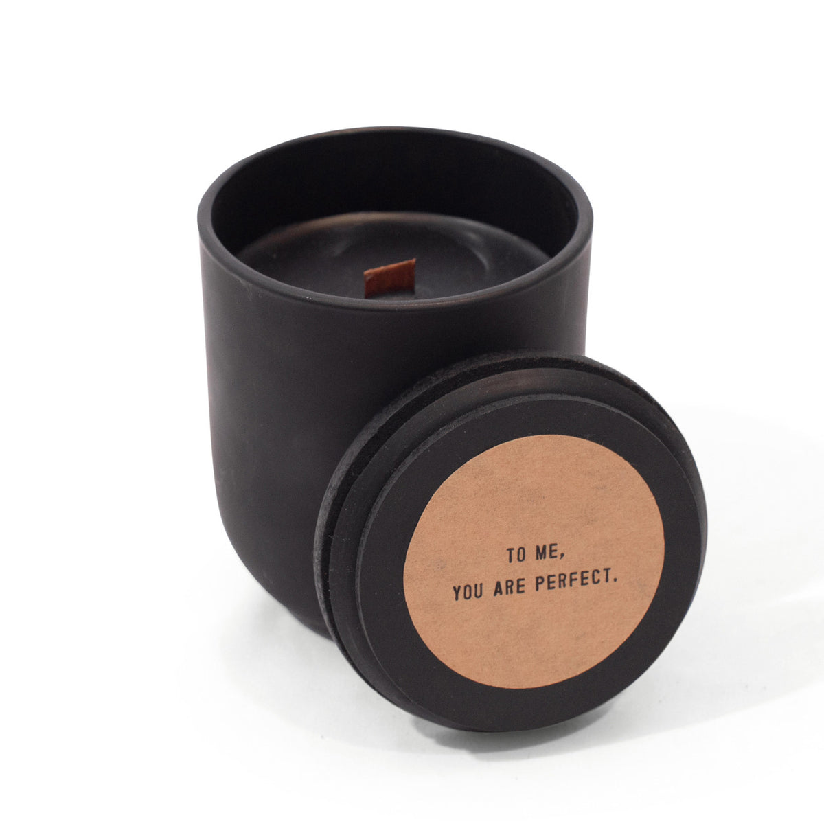 Wood Wick Matte Black Candle w/ Phrases