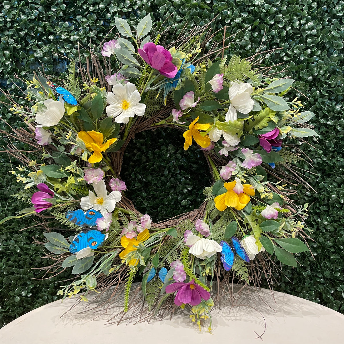 Floral Blue/Purple/Yellow Butterfly Wreath