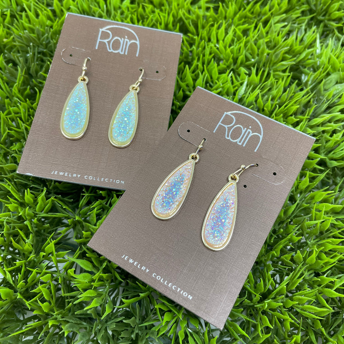 Gold Sparkle Druzy Teardrop Earring