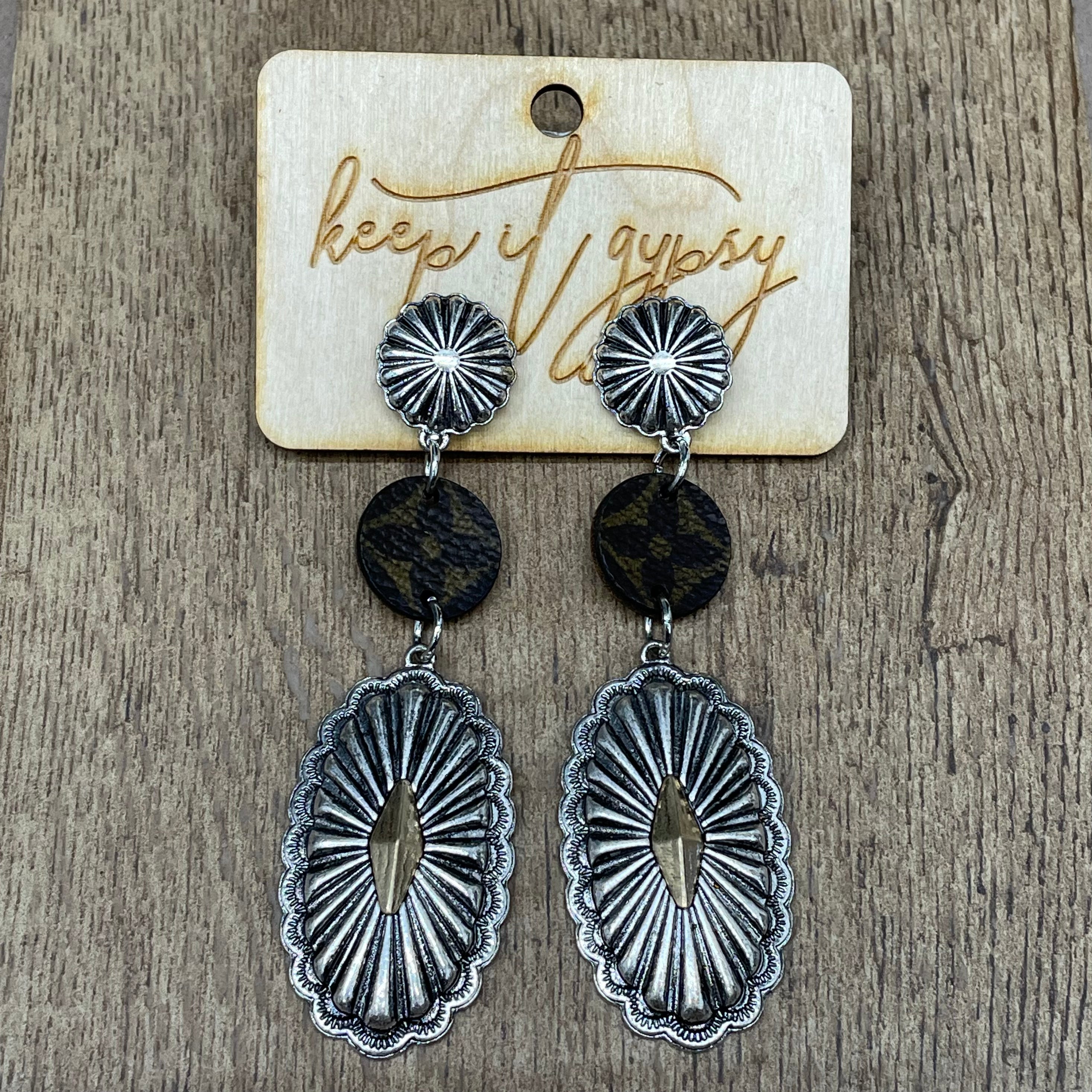 Gypsy LV Silver Diamond Center Earrings