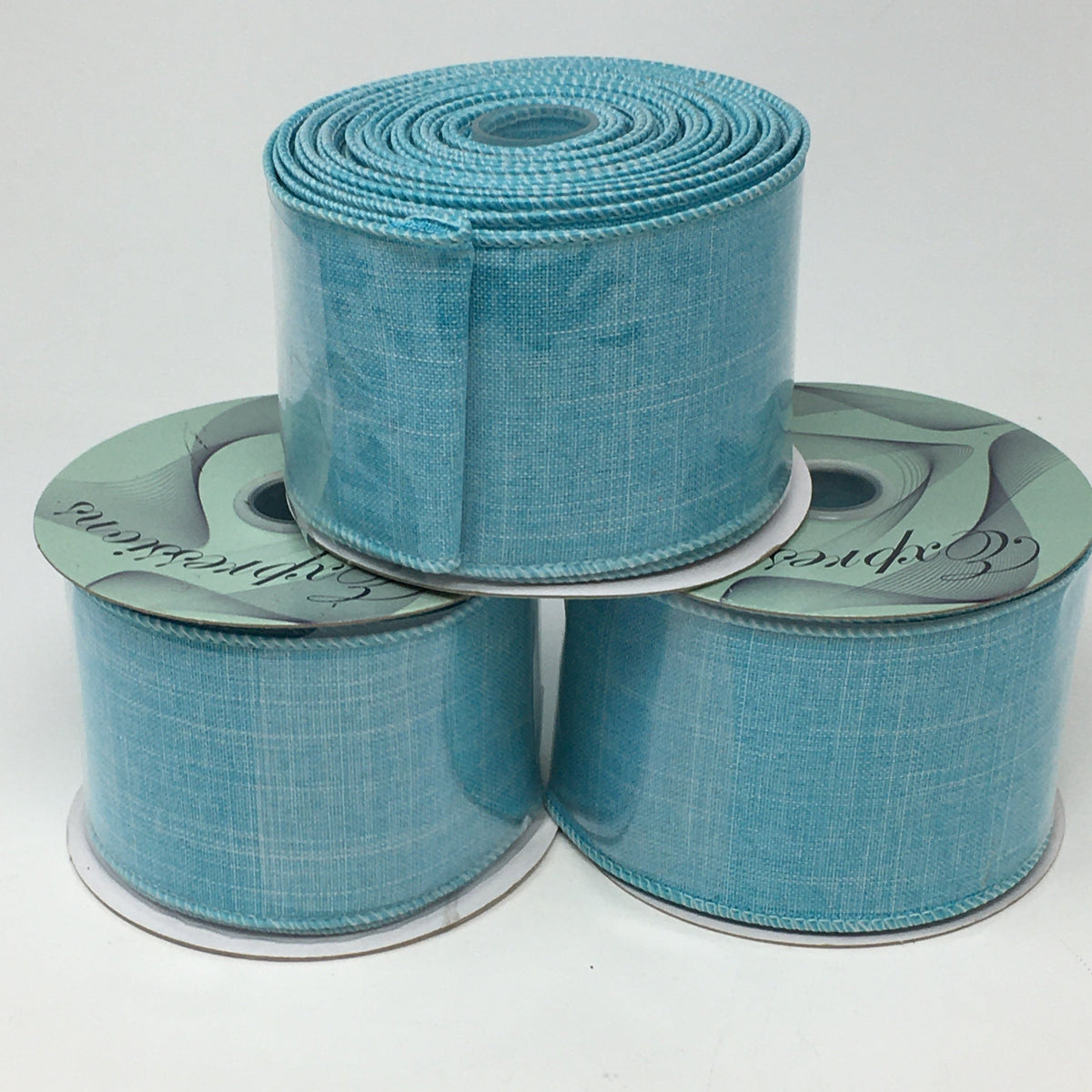 Solid Aqua Linen Ribbon Roll
