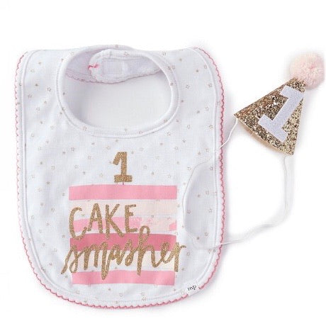 Girl 1 Cake Smasher Bib/Hat Set