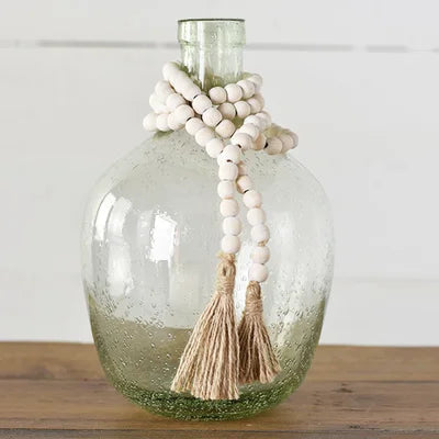 White Wood Round Bead Garland w/ Tassel