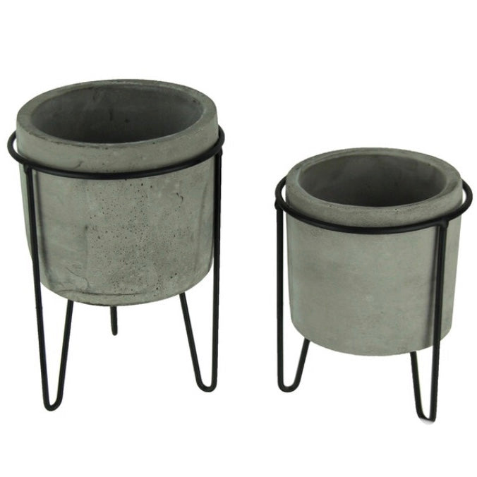 8.9&quot;H Cement Planter w/ Metal Stand