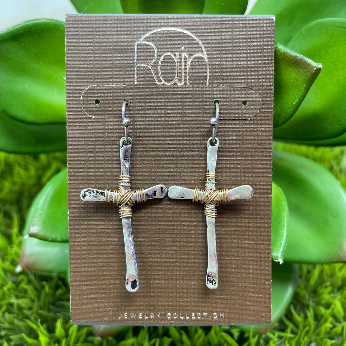 Two Toned Wire Wrapped Cross Earrings