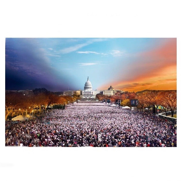 Stephen Wilkes Day to Night Presidential Inauguration puzzle image that shows a view of the Presidential Inauguration of Barack Obama through a time lapse of 24-36 hours exposing day and night in different parts of the photo