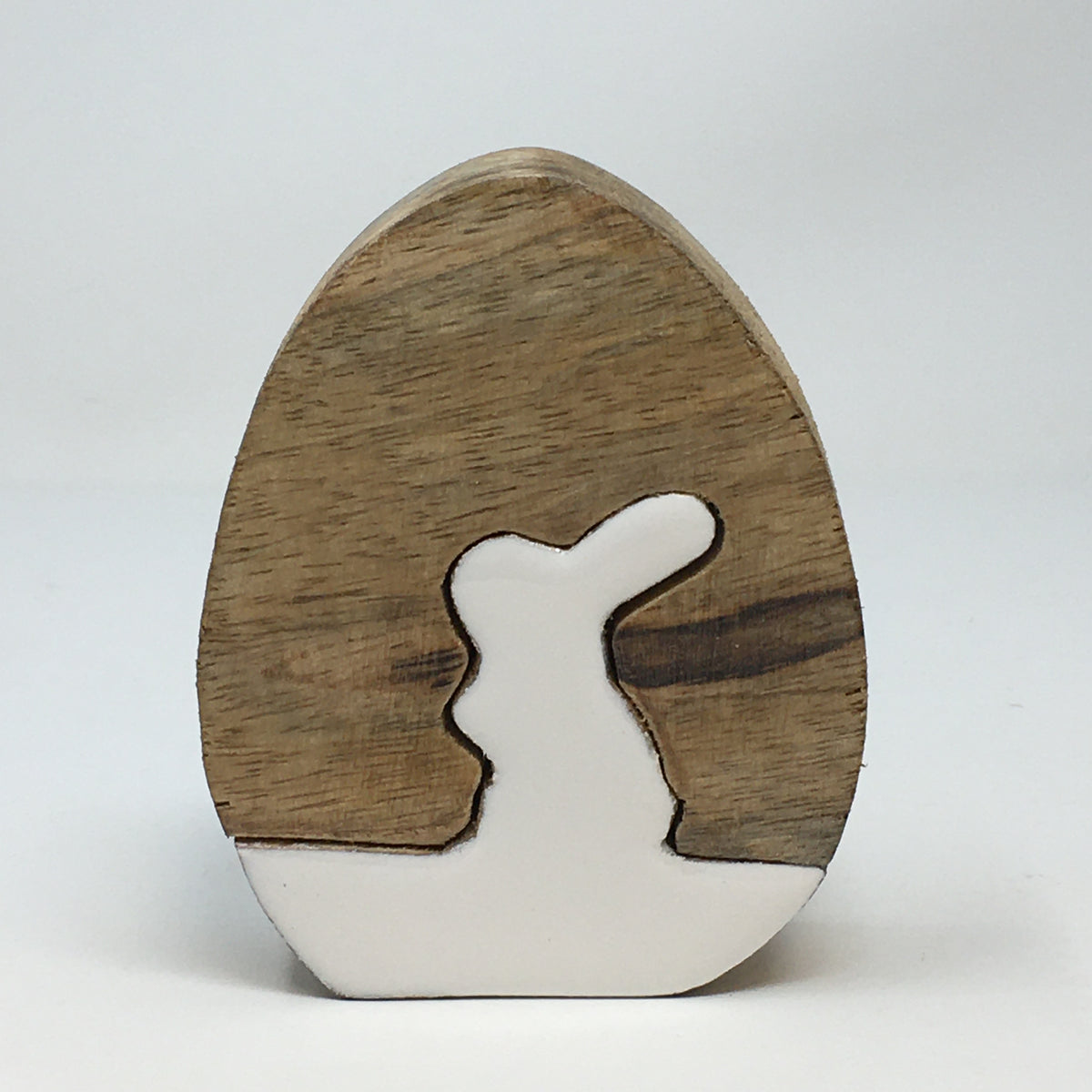 FINAL SALE Sm Wooden Natural/White Egg Bunny Puzzle