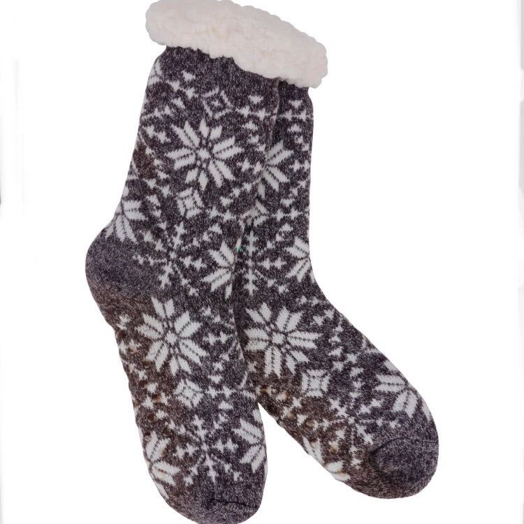 Heather Blend Snowflake Knit Thermal Slipper Socks
