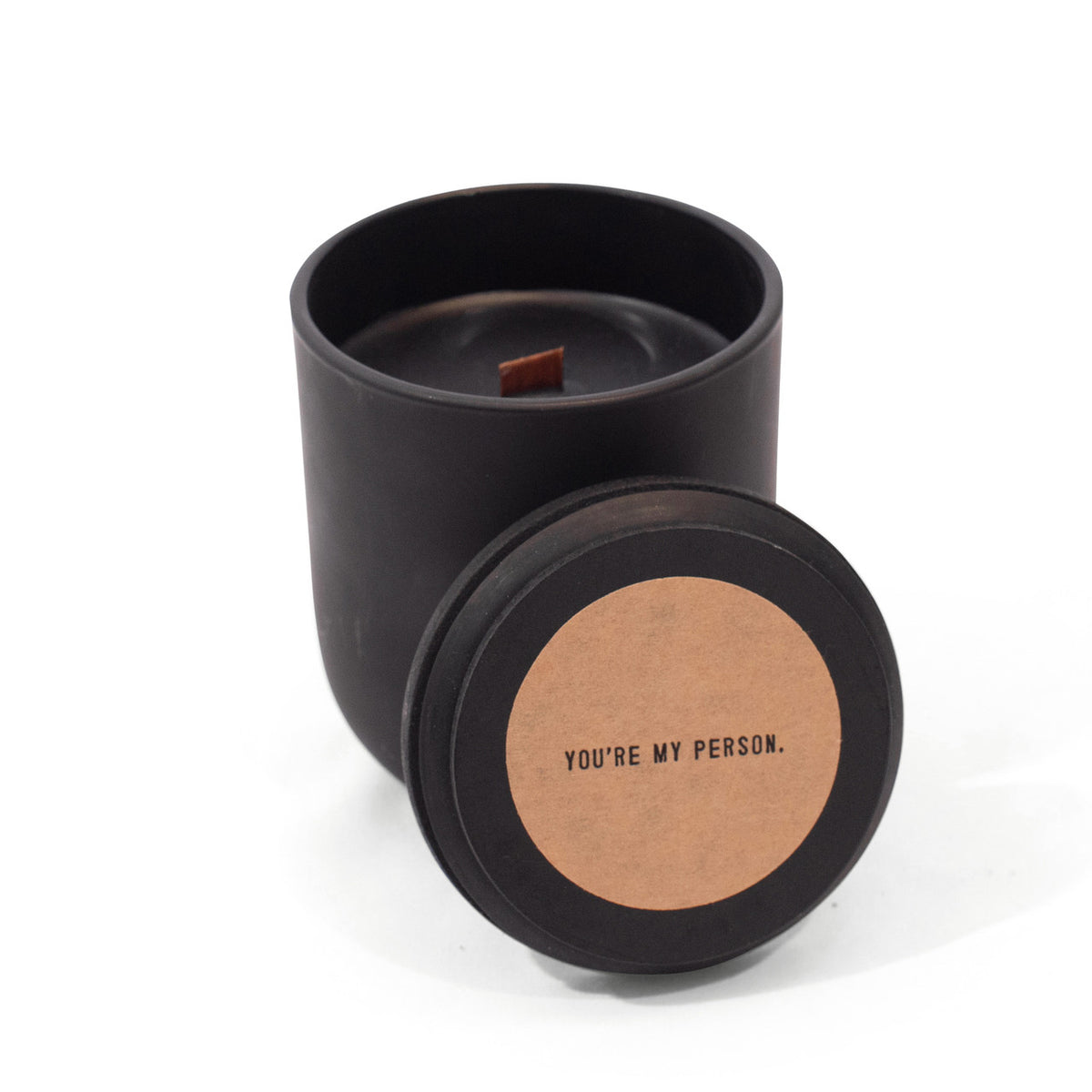 Wood Wick Matte Black Candle w/ Phrases